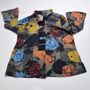 Ali Miles Sweater Womens Size 1X Artsy Colorful Button Up Abstract Bell Sleeves